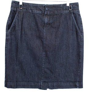 Roz & Ali Jean Skirt Women Size 8 Above Knee Flat Front Dark Wash Blue Denim